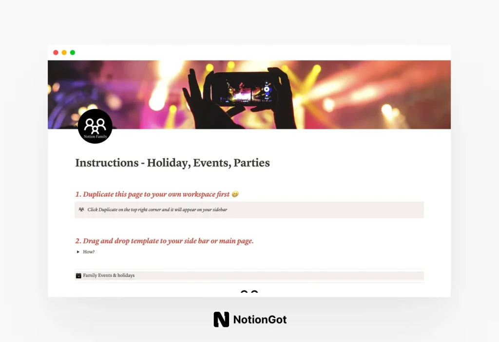 Family Holidays, Events and Parties
