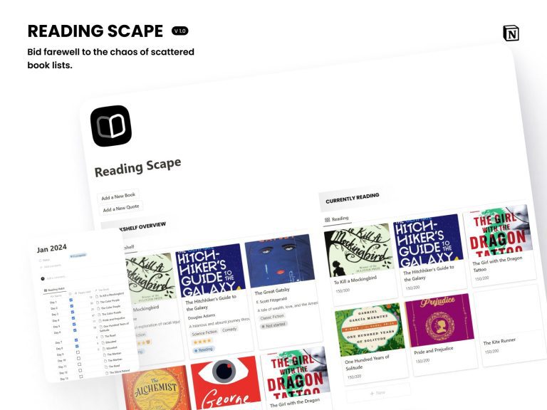 ReadingScape Free Notion Reading List Reading Habit Book Tracker