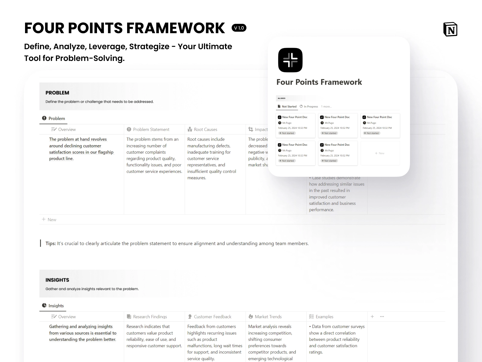 Notion Four Points Framework - Free Notion Four Points Framework Template
