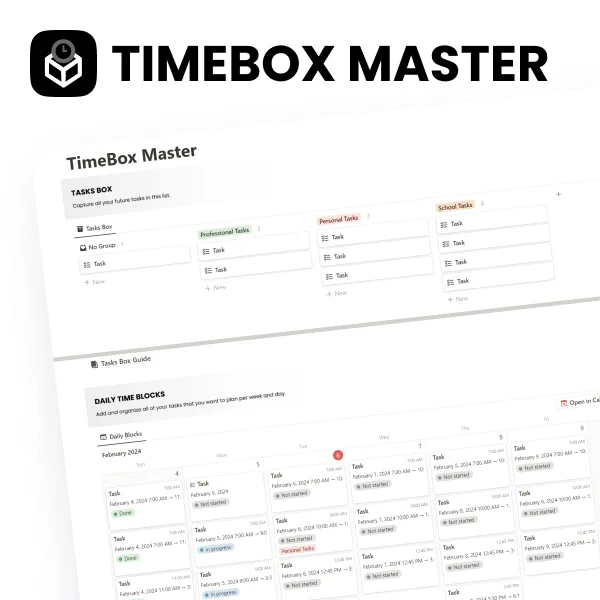 TimeBox Master (Weekly/Daily Timeboxing) for Notion
