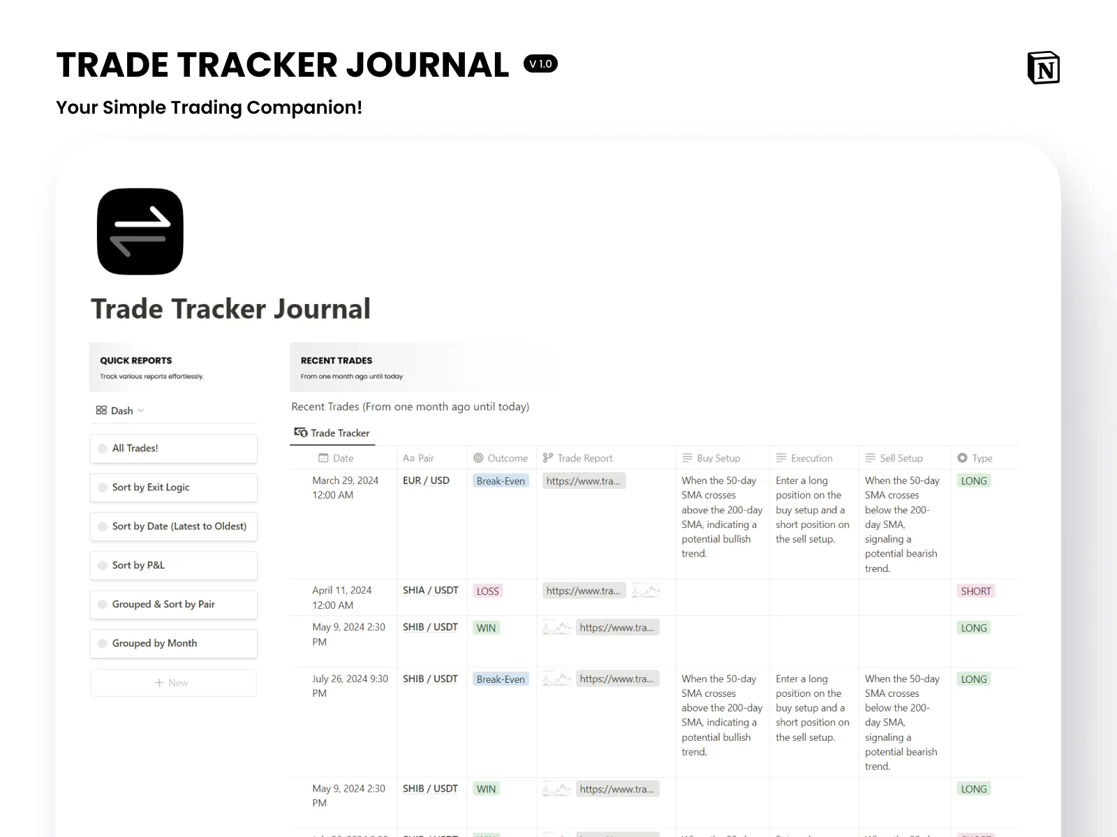 Free Trade Tracker Journal (Trading Template) for Notion