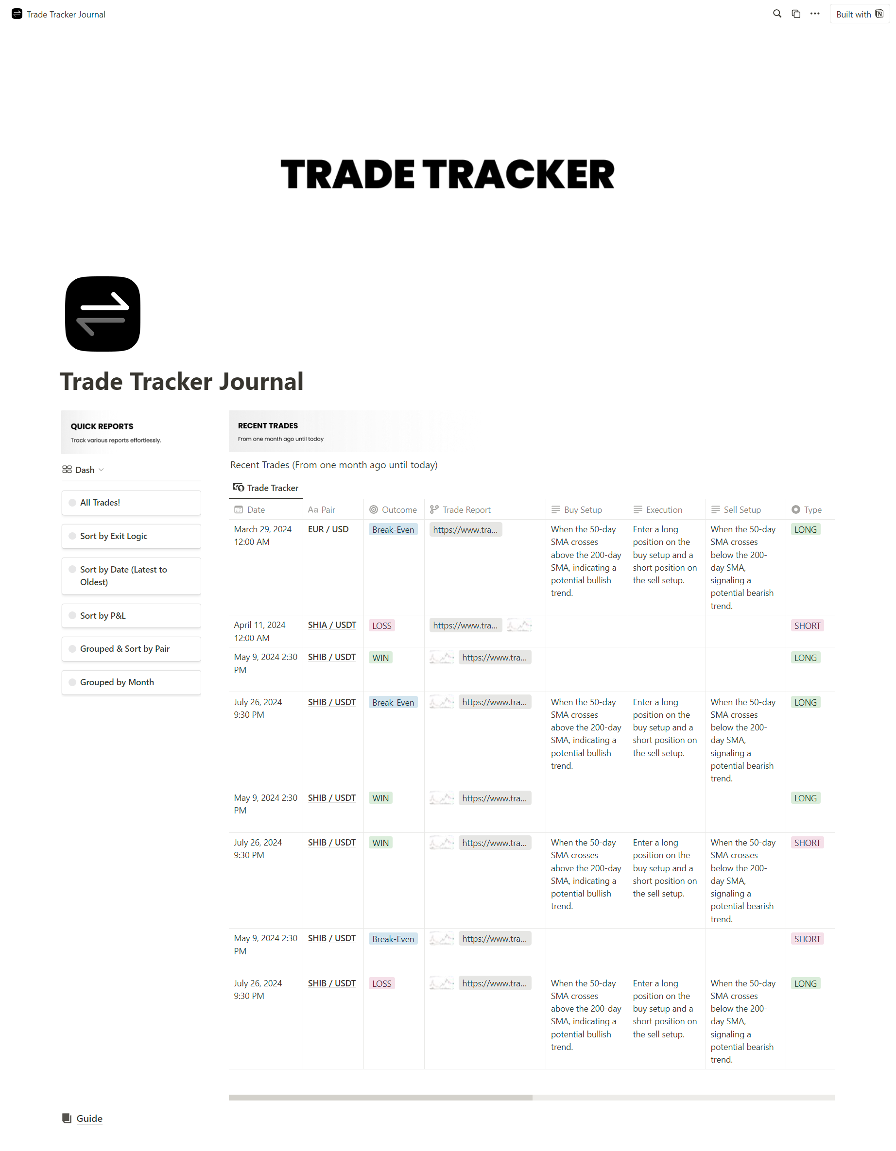 Free Trade Tracker Journal Template for Notion