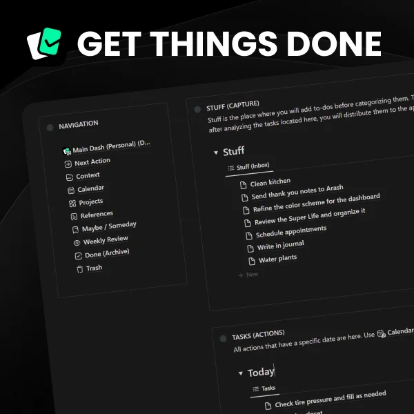 GTD, Getting Things Done Notion Template