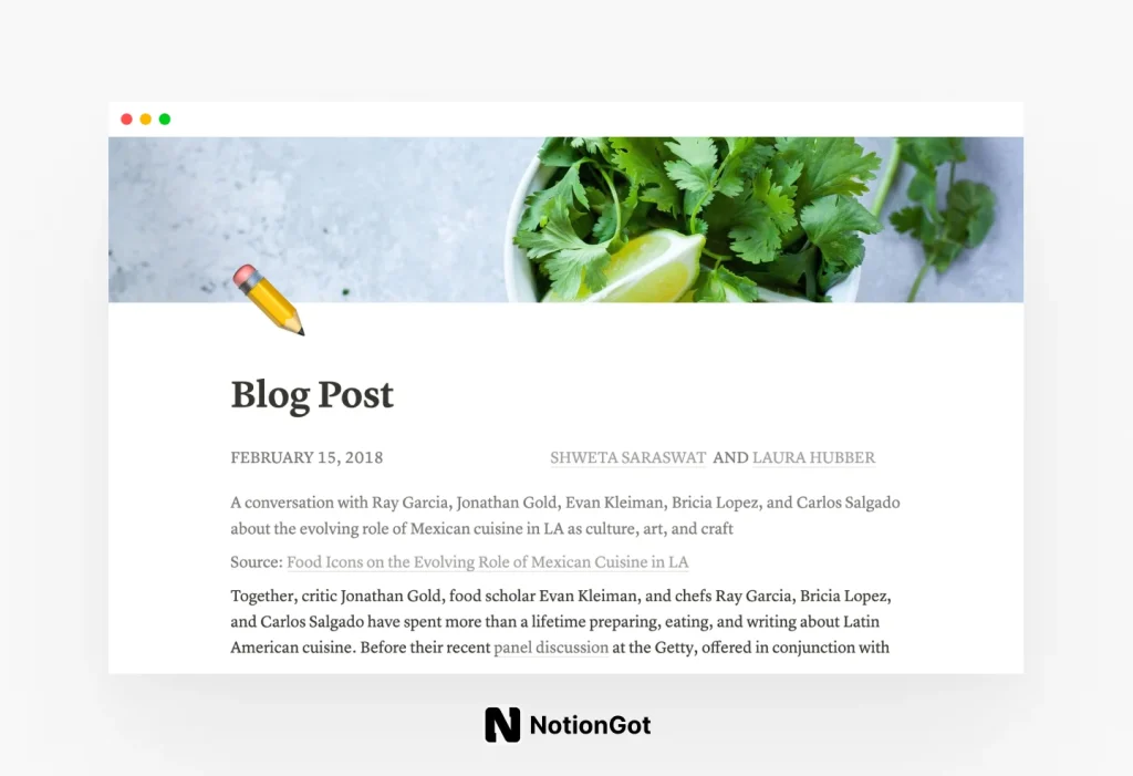Notion Blog post Template