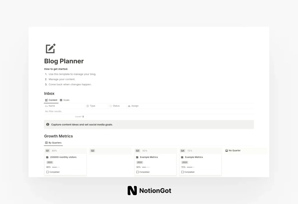 Free Blog Planner Template for Notion
