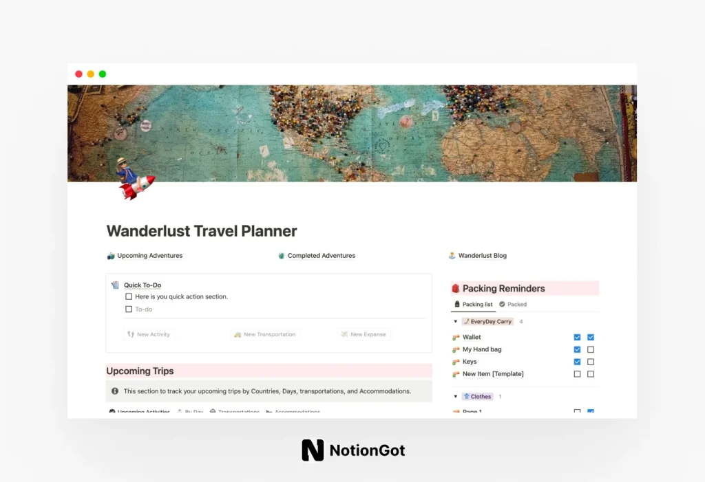 Wanderlust Travel Planner for Bloggers