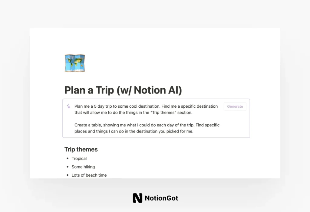 Plan a Trip (w/ Notion AI)