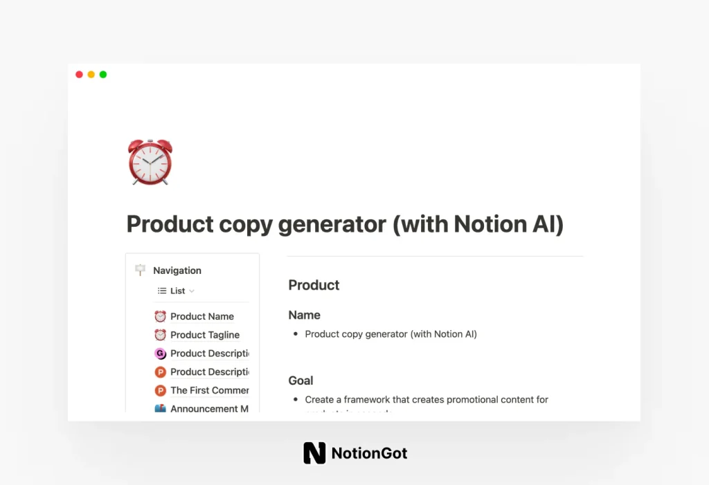 Product copy generator (with Notion AI)