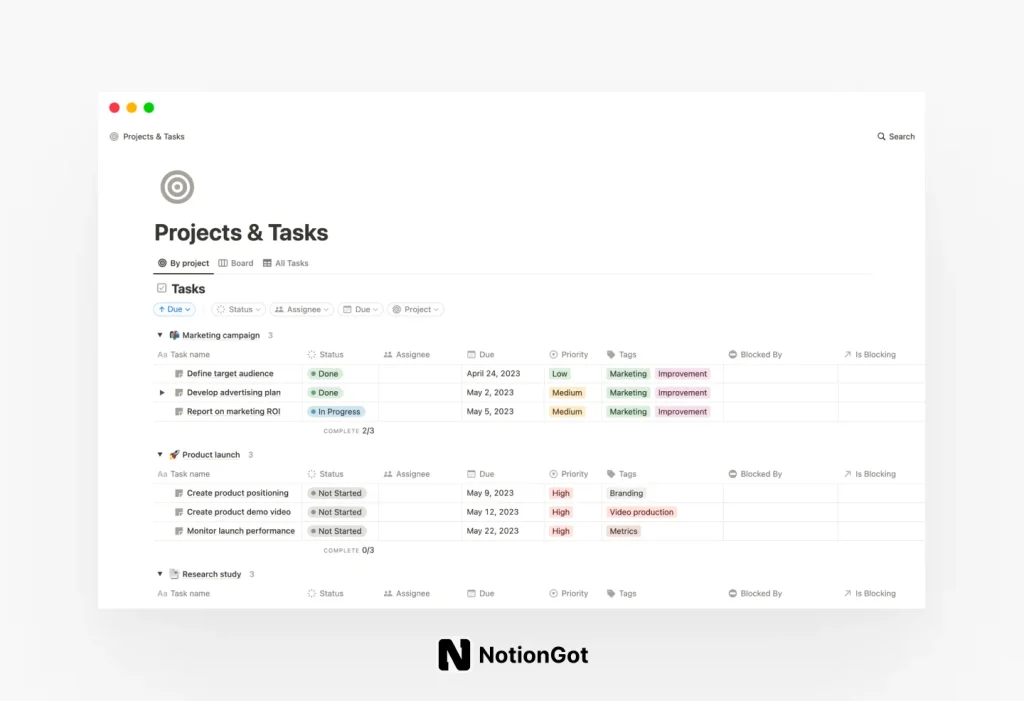 Projects & Tasks (w/ Notion AI)