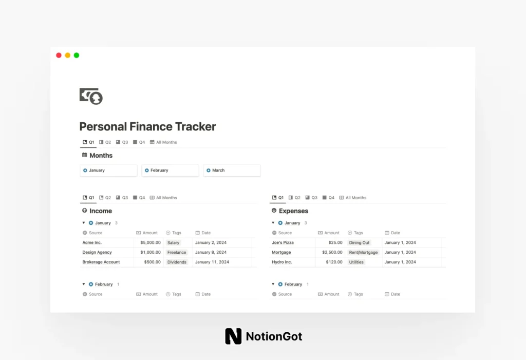 Personal Finance Tracker (w/ Notion AI)