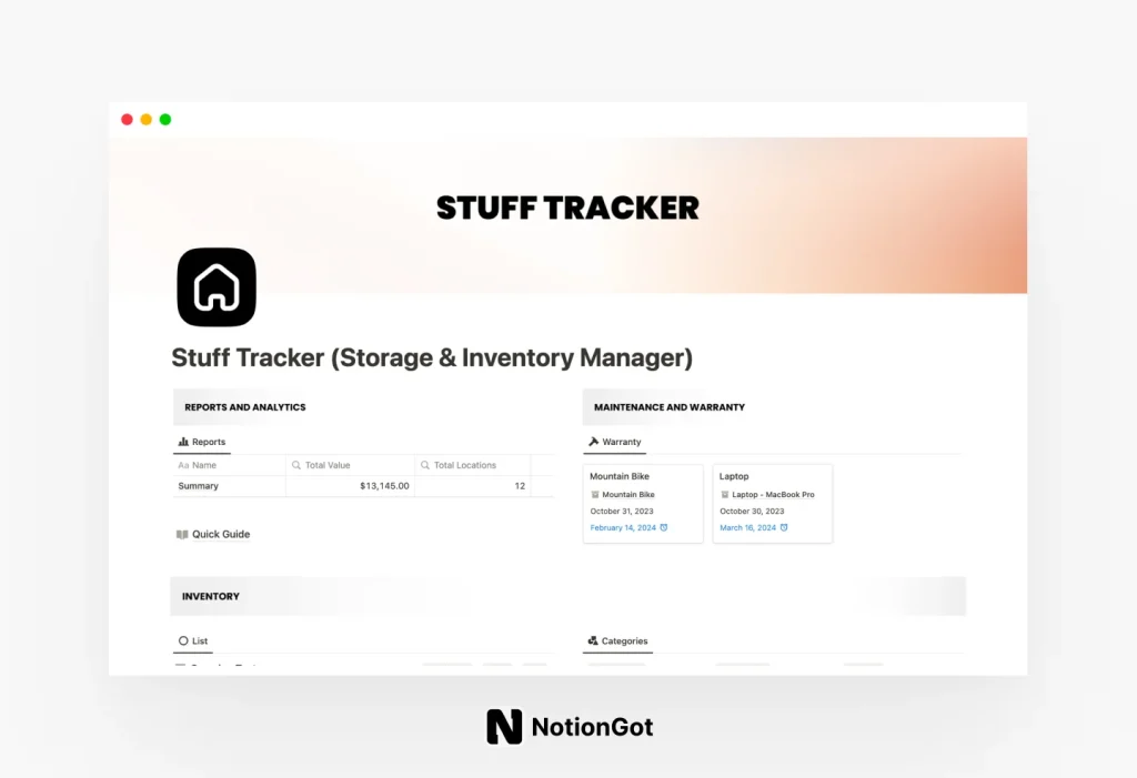 Free Notion Stuff Tracker (Storage & Inventory Manager)