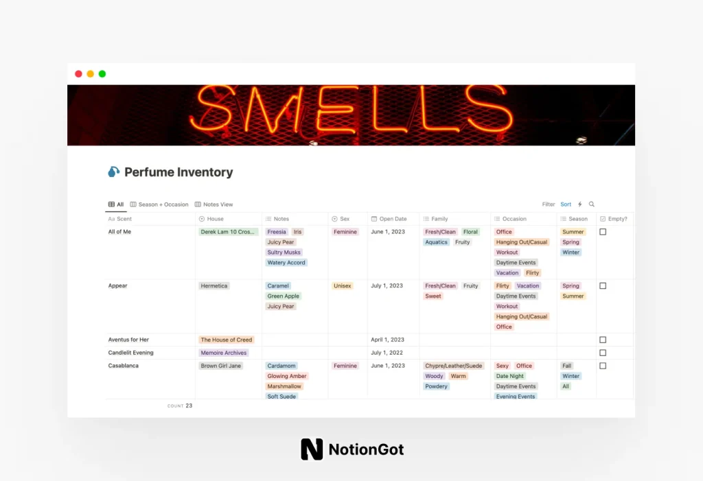 Perfume Inventory Template