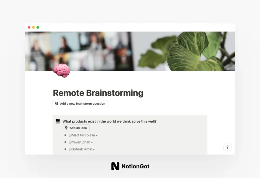 Notion Remote Brainstorming Template