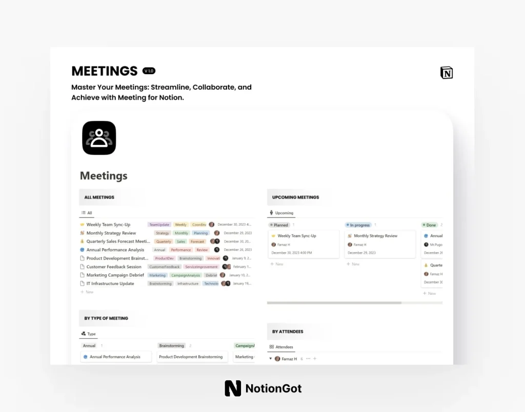 Free Notion Meeting Management Template