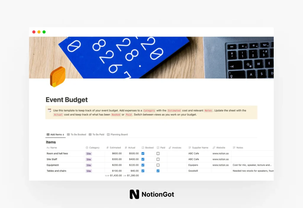 Notion Event Budget Template