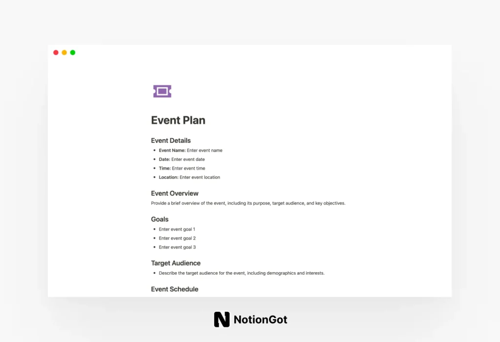 Event Plan Notion Template