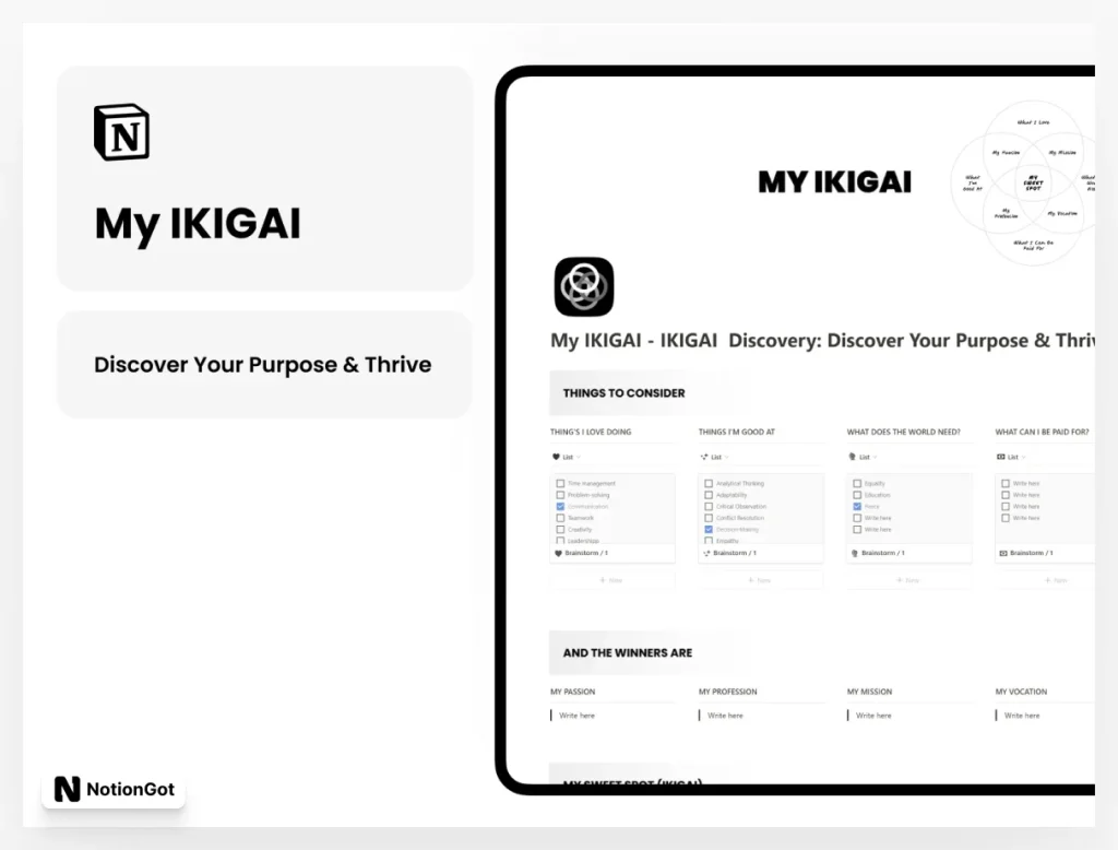 Notion IKIGAI - My IKIGAI Discovery Template