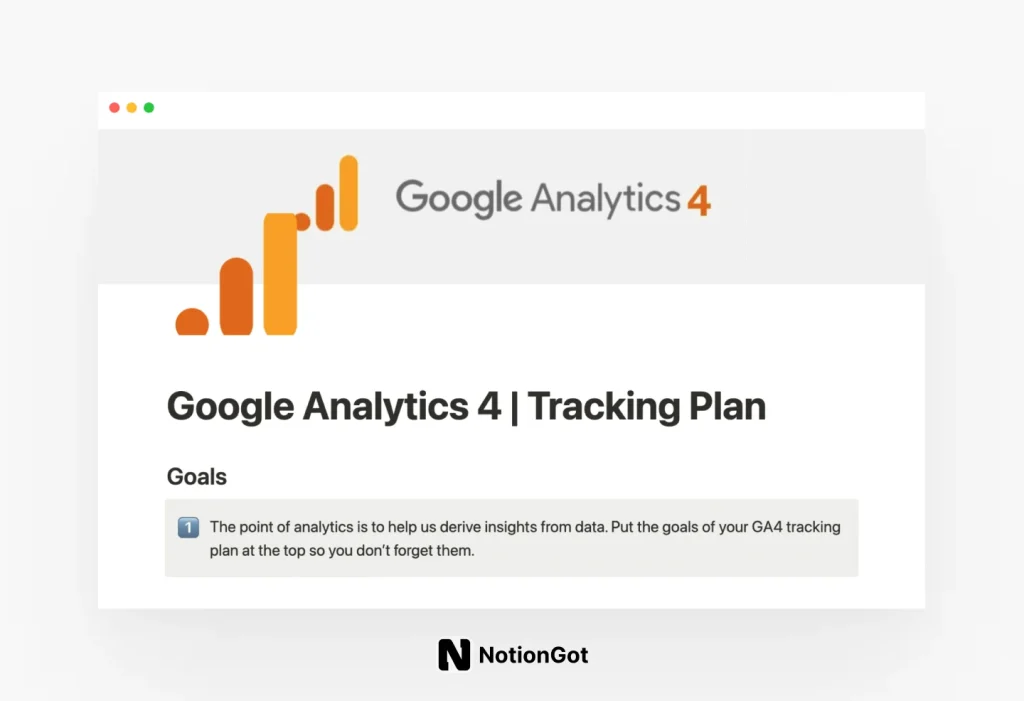 Notion Google Analytics 4 tracking plan Template