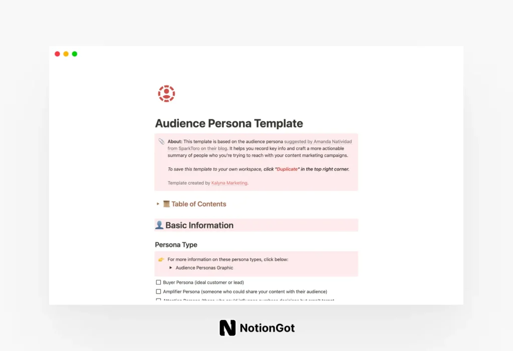 Audience Persona Template