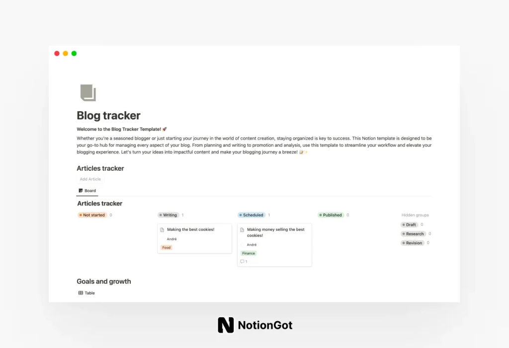 Notion Blog Tracker Template