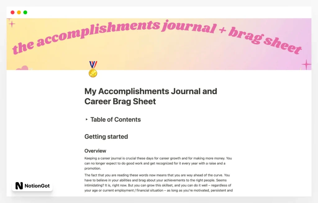 My Accomplishments Journal and Career Brag Sheet