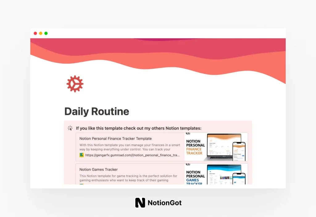 Notion Daily Routine and Events Tracker