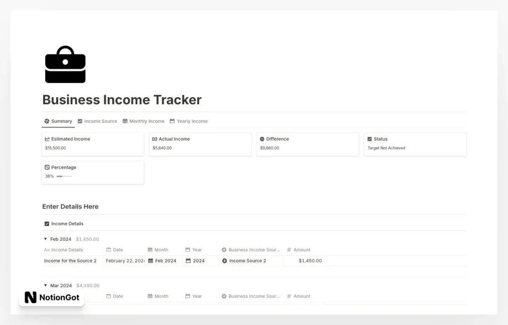 Business Income Tracker