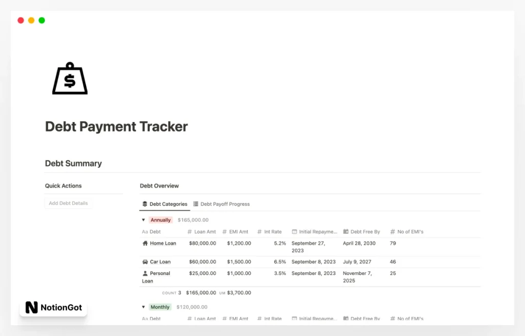 Notion Debt Payment Tracker