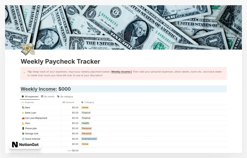 Weekly Paycheck Tracker