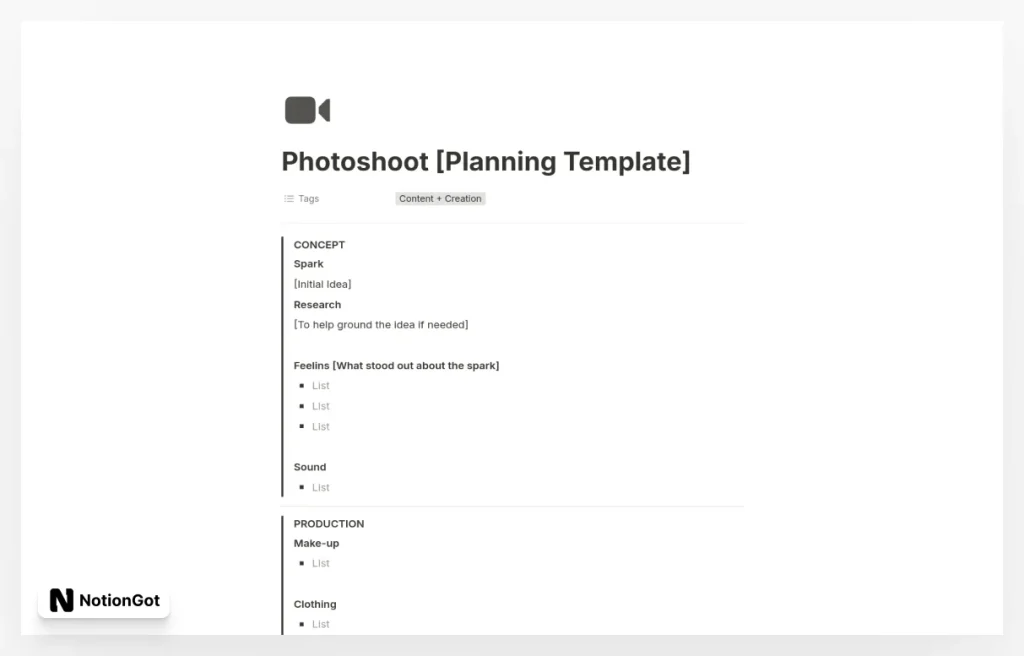 Notion Photoshoot Planning