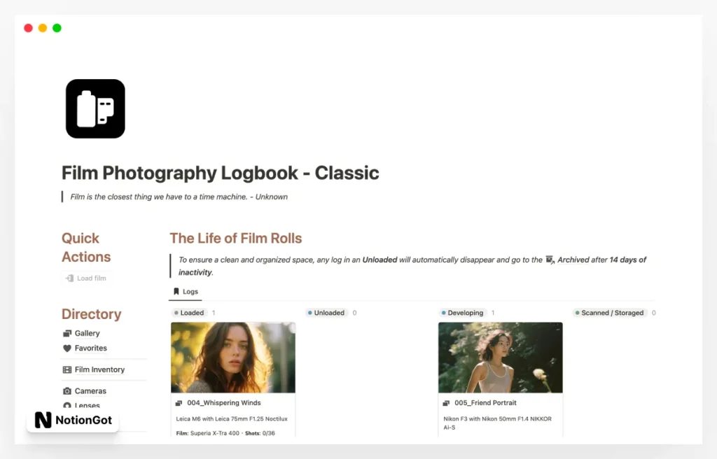 Film Photography Logbook Template
