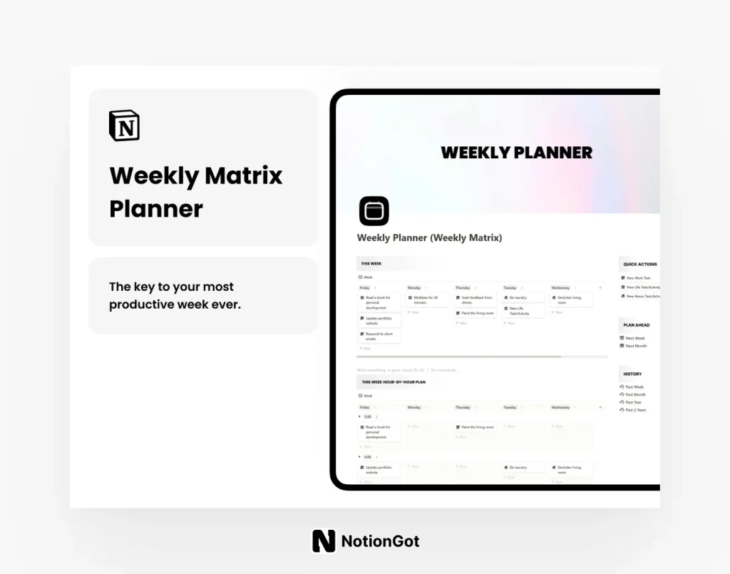 Free Notion Weekly Matrix Planner
