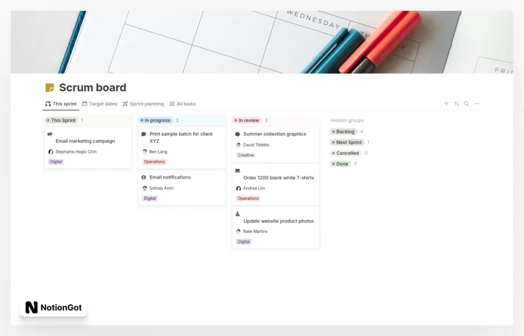 Small Company Scrum Board Template