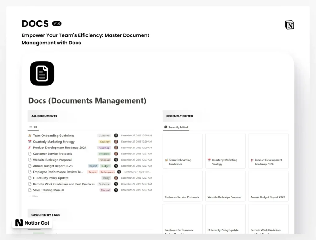 Free Notion Docs Template (Documents Management)