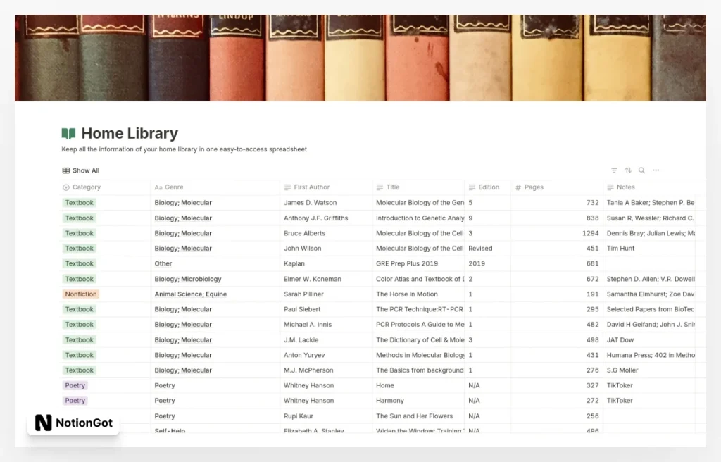 Home Library Database Template