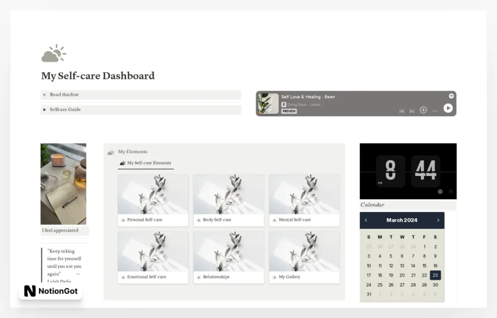 Ultimate Self-care Dashboard Template