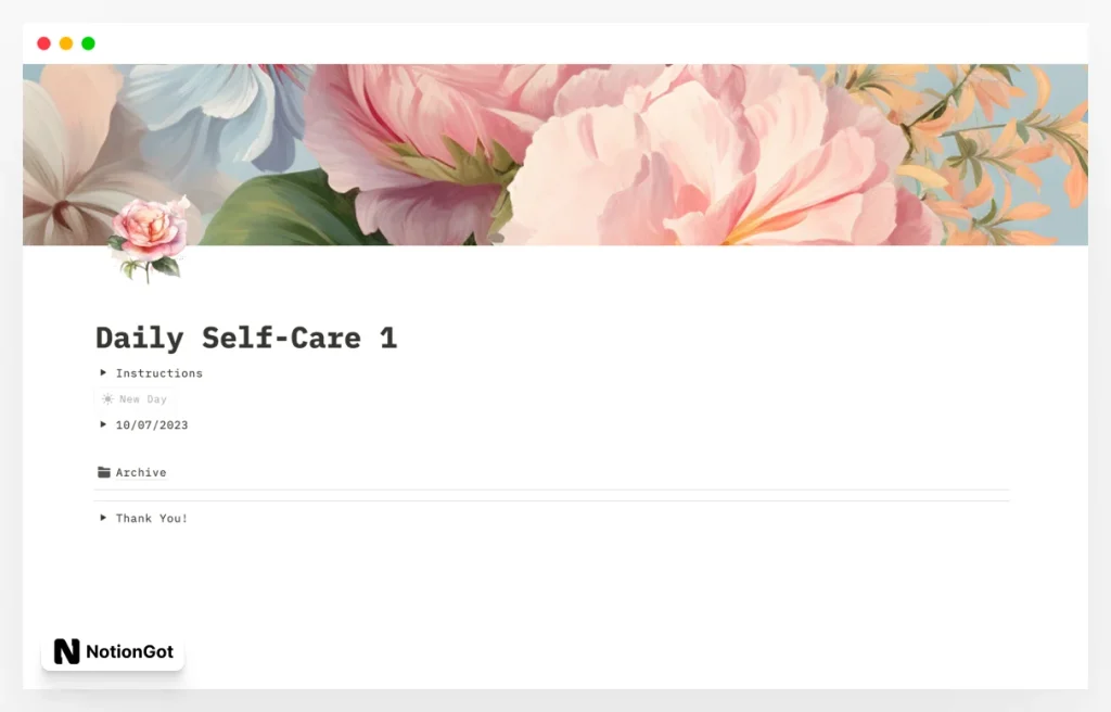 Notion Daily Self-Care Template