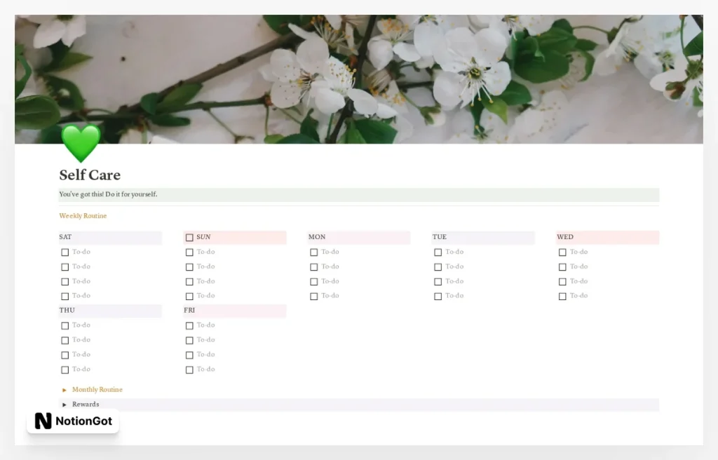 Simple Self-Care Notion Template
