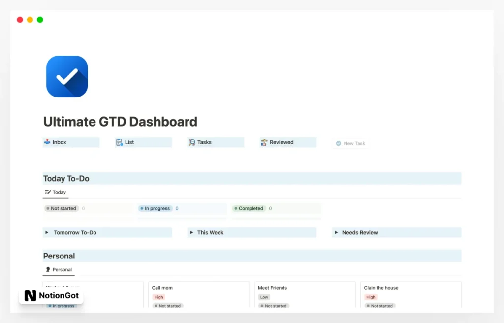 Ultimate GTD Dashboard