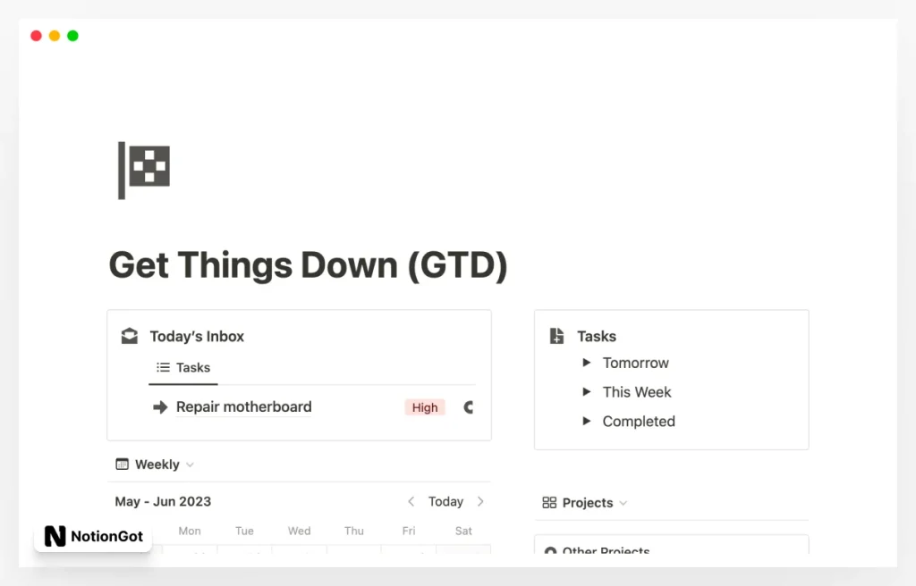 Get Things Done (GTD) Notion Template