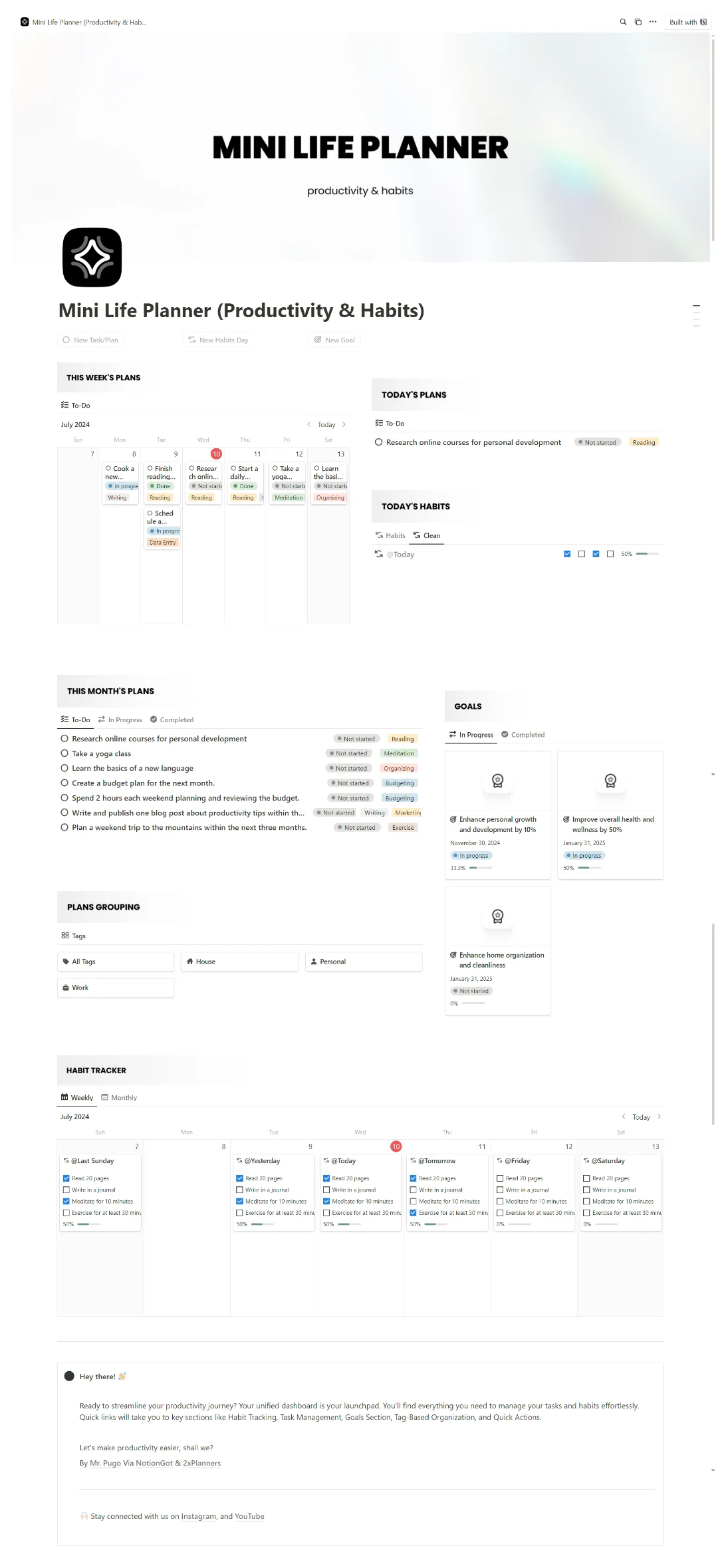 Free Mini Life Planner (Productivity & Habits) for Notion