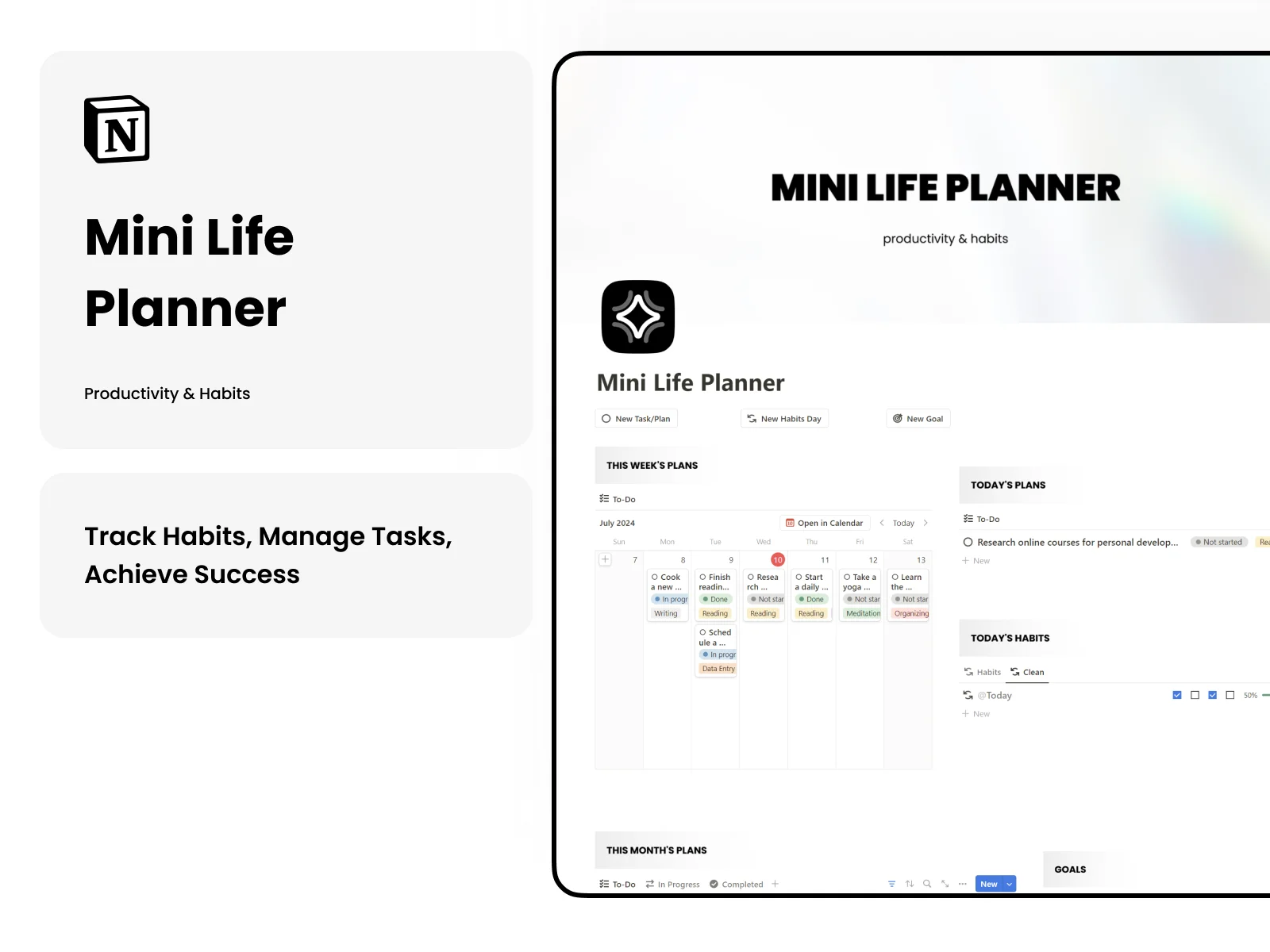 Free Mini Life Planner (Productivity & Habits) for Notion