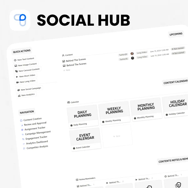 Notion social media management template - social hub